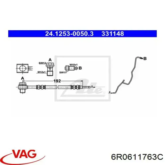 Шланг гальмівний задній, лівий VAG 6R0611763C ціна, від 21.10 USD