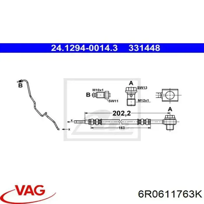 Шланг гальмівний передній VAG 6R0611763K ціна, від 6.37 USD