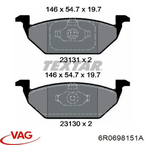 Купити 6R0698151A VAG Колодки гальмівні передні, дискові