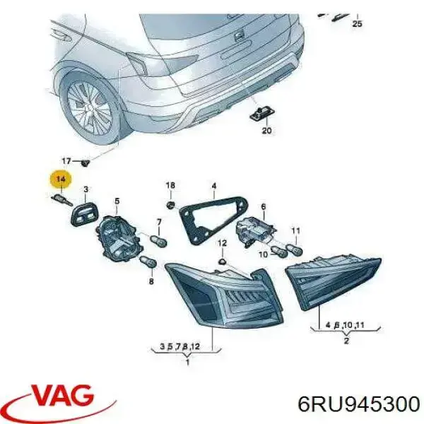Кліпса кріплення заднього ліхтаря Volkswagen Golf ALLTRACK 7 (BA5, BV5) (Фольцваген Гольф)