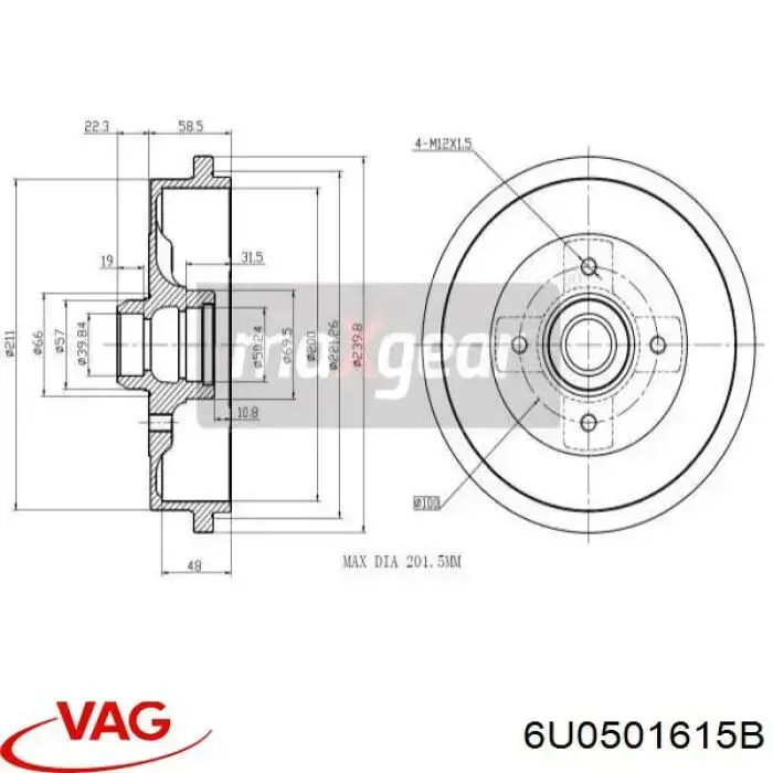 Купити 6U0501615B VAG Барабан гальмівний задній