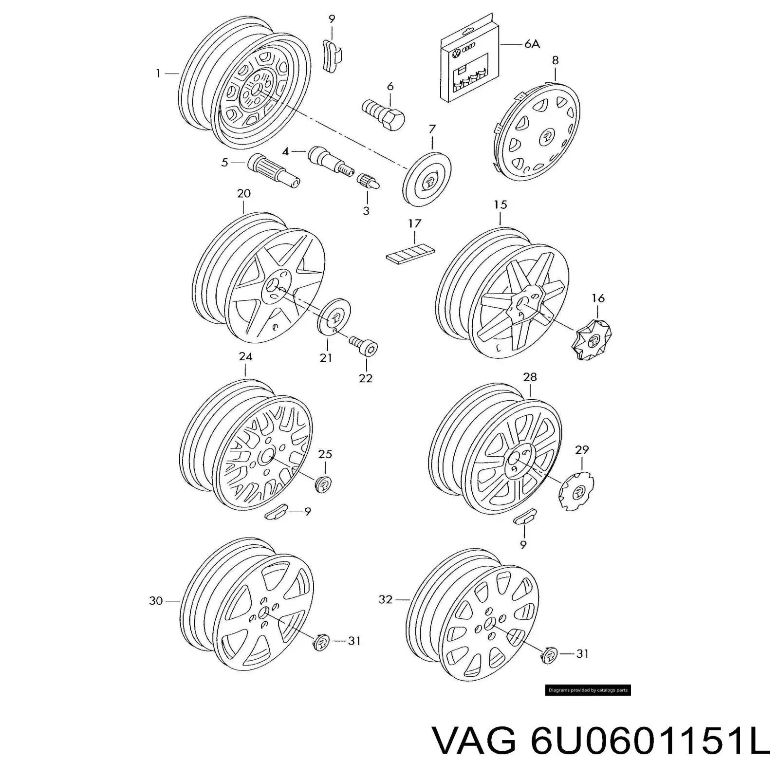 Ковпаки на диски VAG 6U0601151L ціна, від 8.02 USD