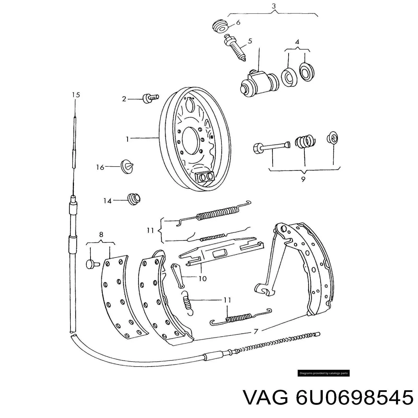 Монтажний комплект задніх барабанних колодок VAG 6U0698545 ціна, від 6.81 USD