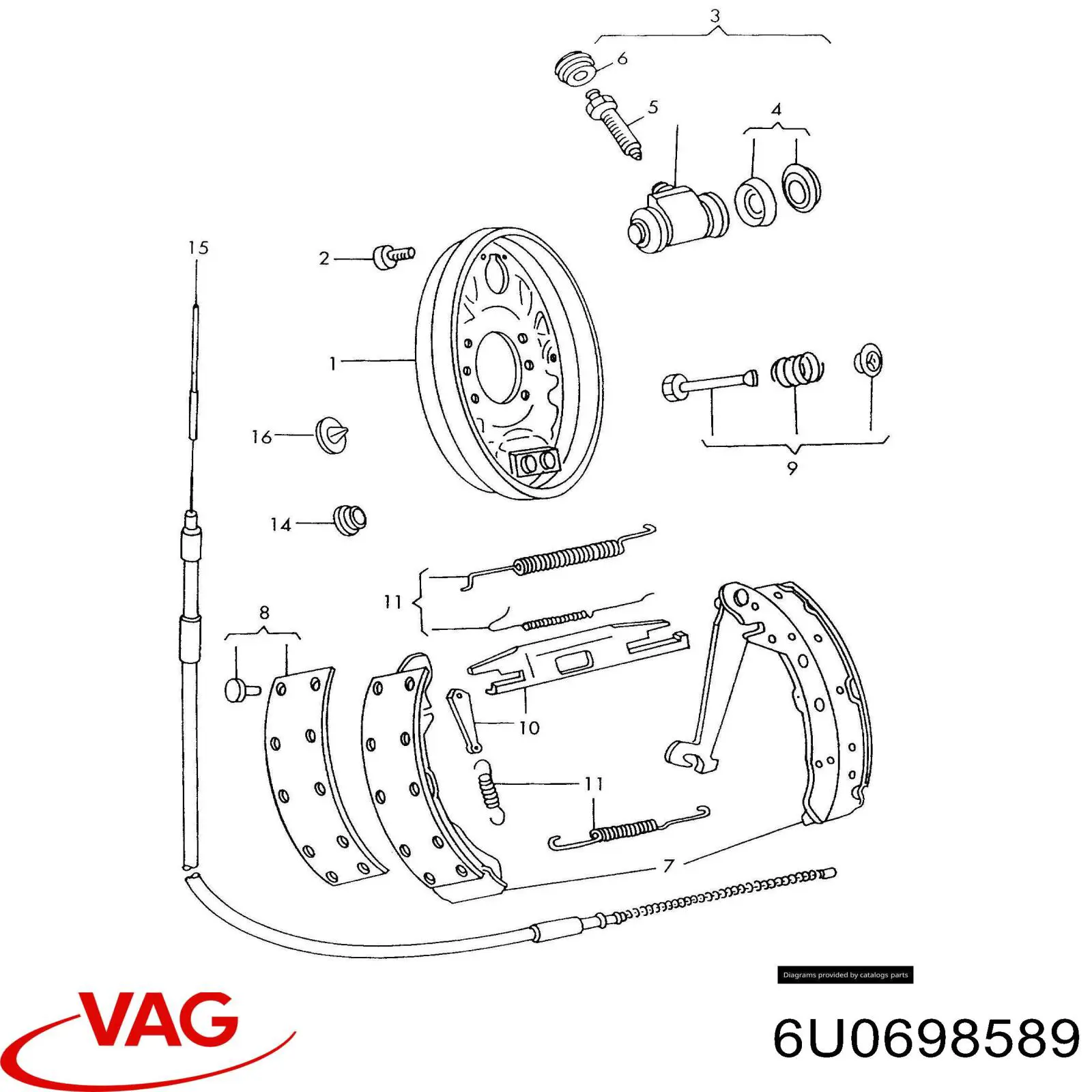 Ремкомплект задніх гальм VAG 6U0698589 ціна, від 3.14 USD