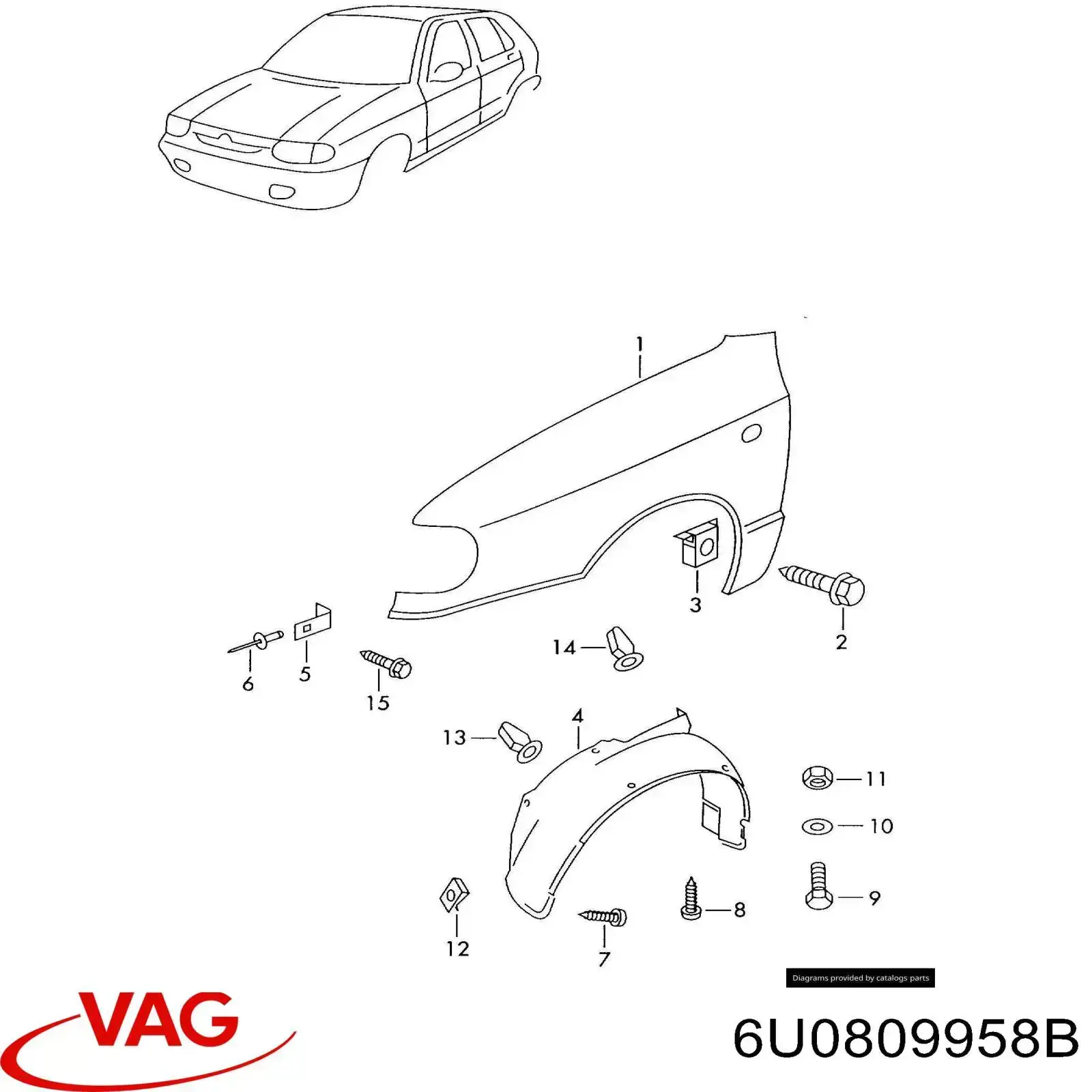 Підкрилок переднього крила, правий 6U0809958B VAG