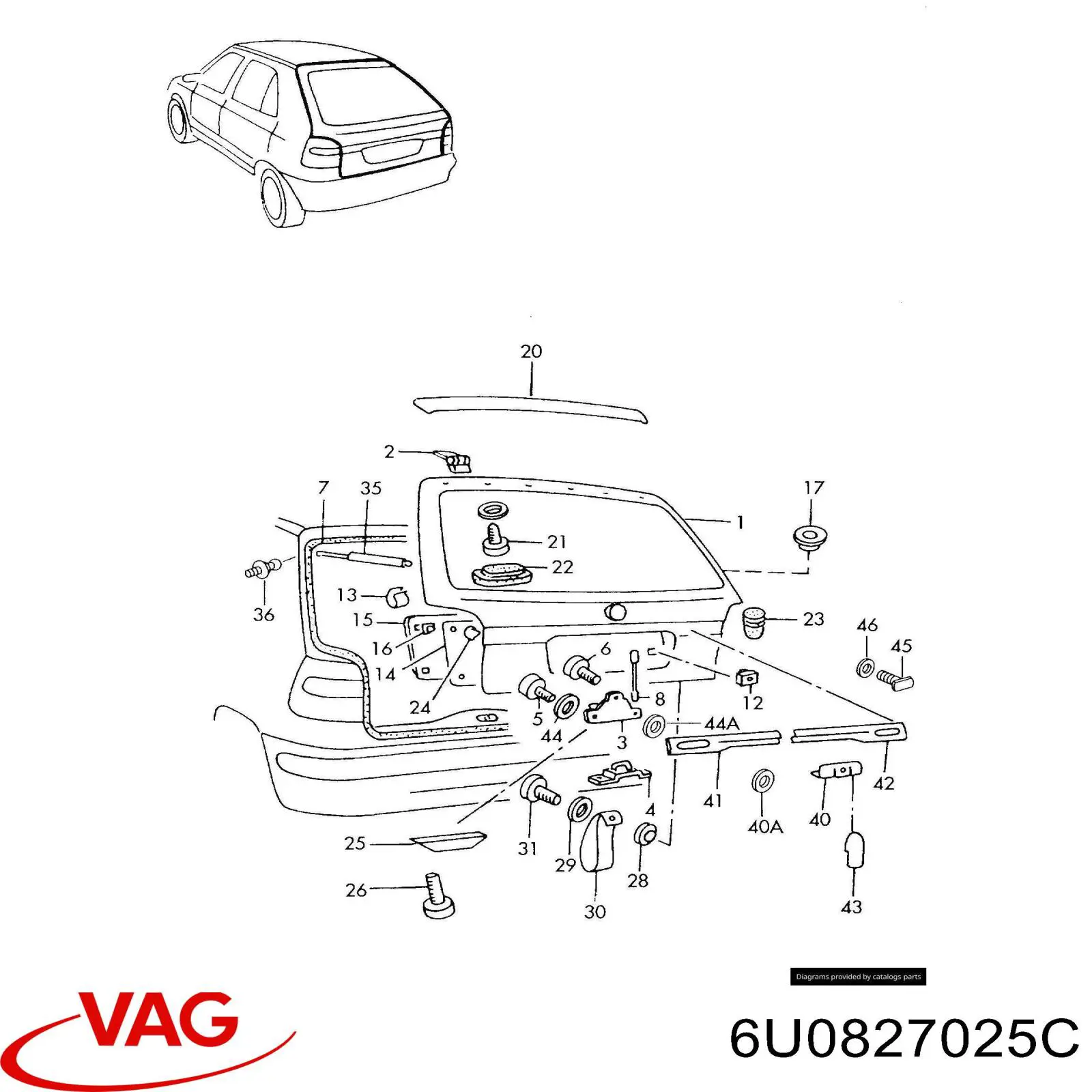 6U0827025A VAG двері задні, багажні (3-і/(5-і) (ляда))