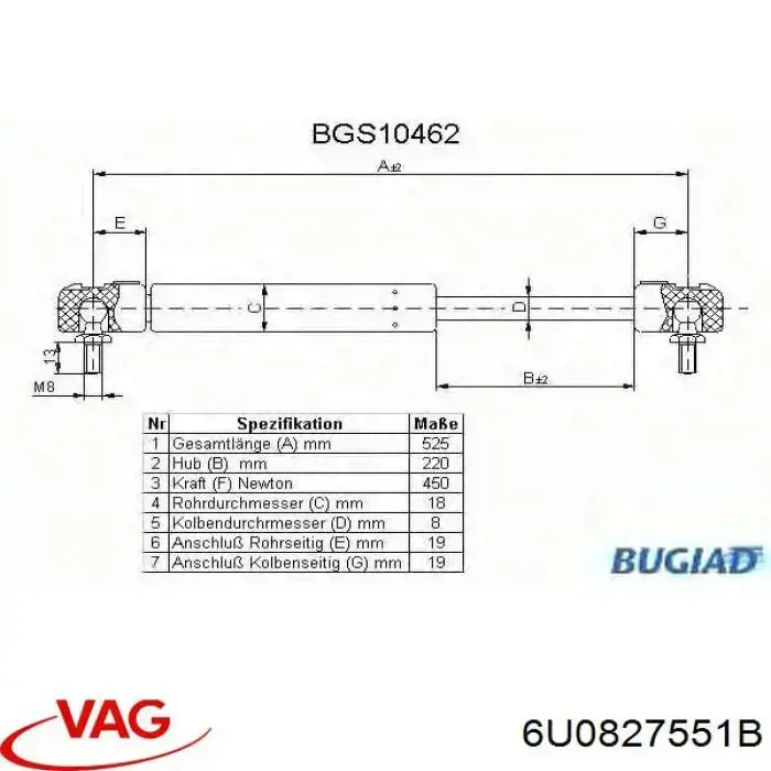 Амортизатор двері задньої VAG 6U0827551B ціна, від 8.77 USD
