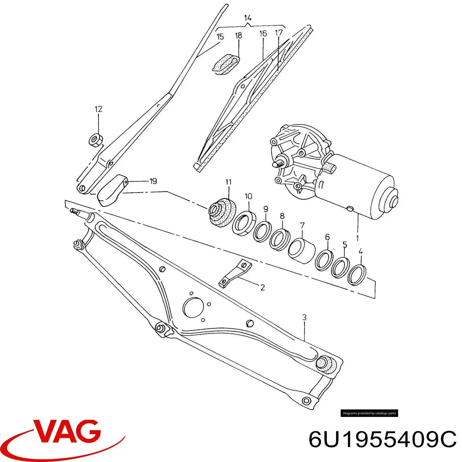 Важіль-поводок склоочисника лобового скла 6U1955409C VAG