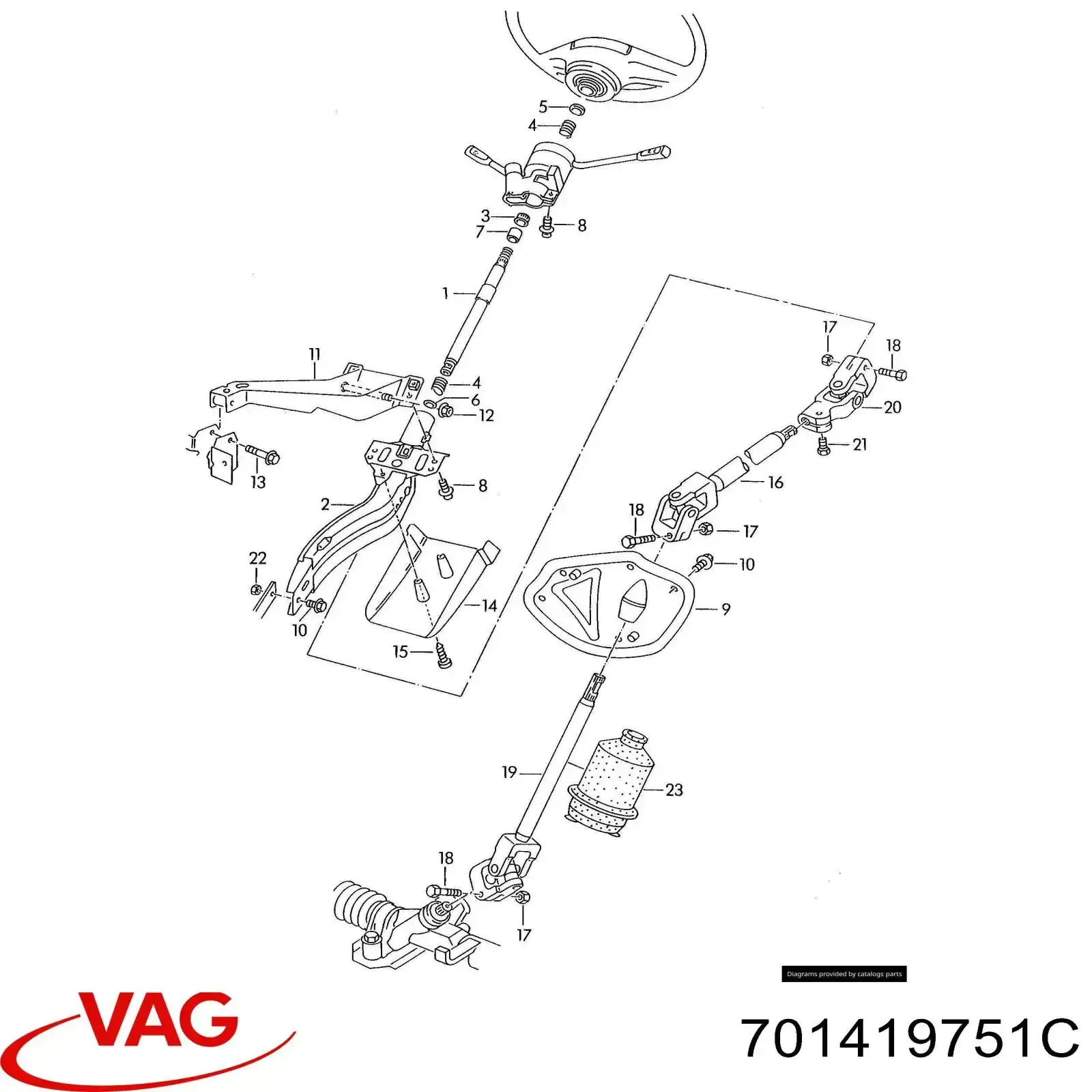 Вал рульової колонки, нижній 701419751C VAG