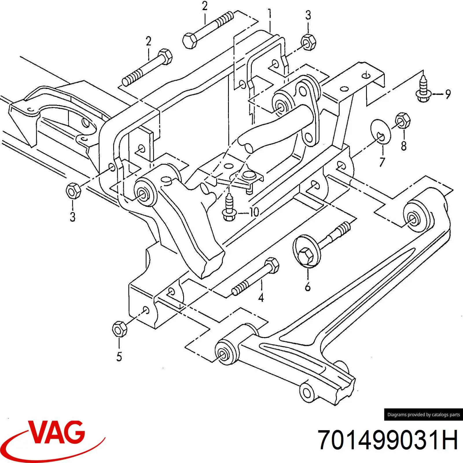 Підрамник передньої підвіски VAG 701499031H ціна, від 56.43 USD
