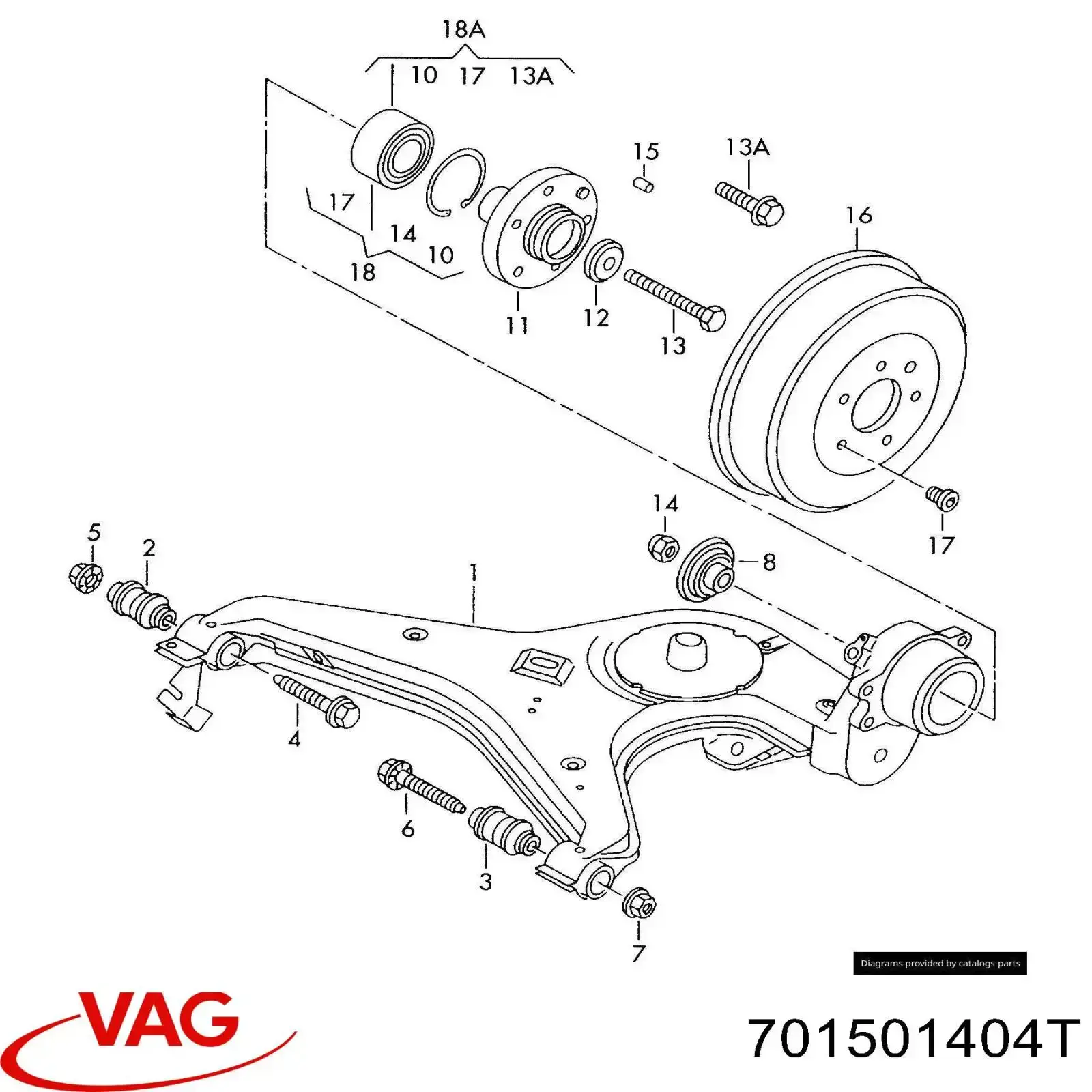 Важіль задньої підвіски нижній, правий VAG 701501404T ціна, від 56.21 USD