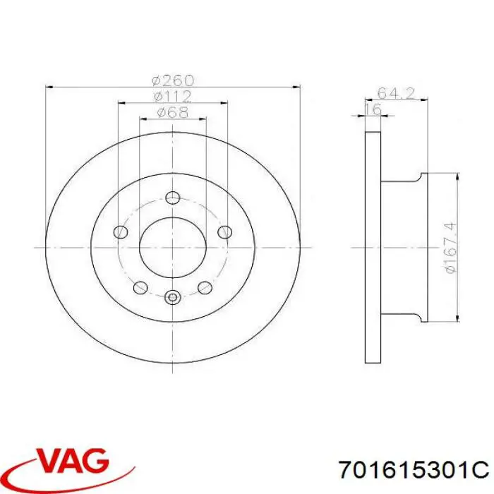 701615301C VAG диск гальмівний передній