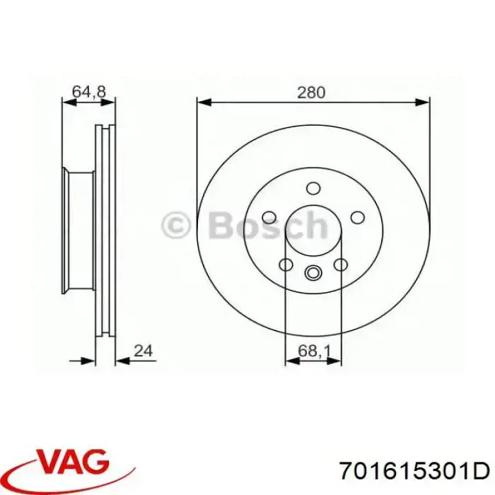 701615301D VAG Гальмо дискове переднє
