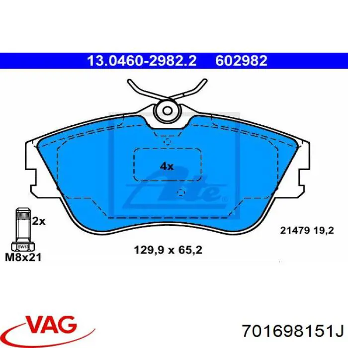 Купити 701698151J VAG Колодки гальмівні передні, дискові