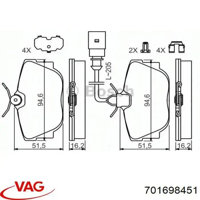 Задні гальмівні колодки 701698451 VAG