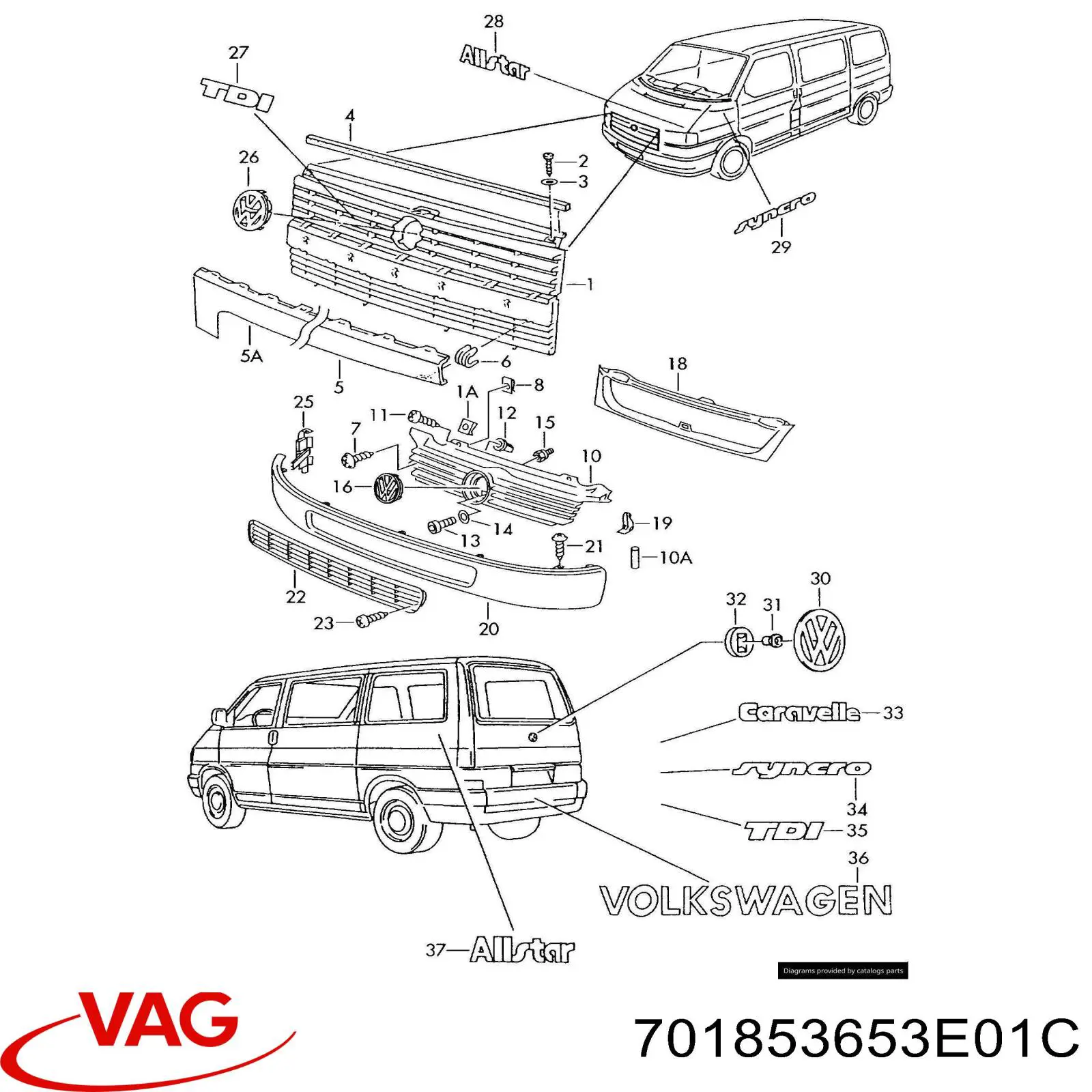 701853653E01C VAG Решітка радіатора