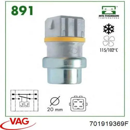 Термодатчик охолоджуючої рідини VAG 701919369F ціна, від 15.65 USD