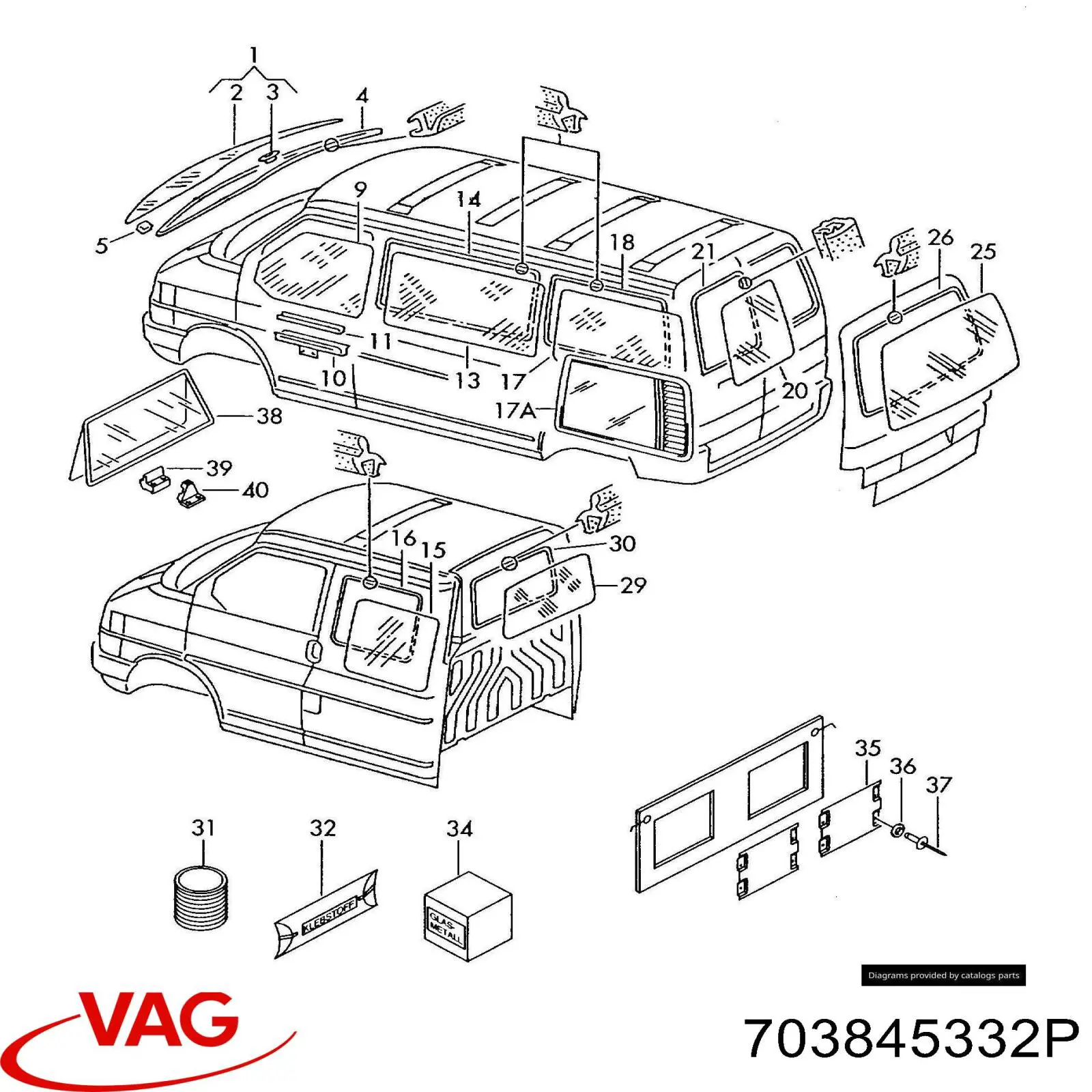 Купити 703845332P VAG Скло багажного відсіку, праве