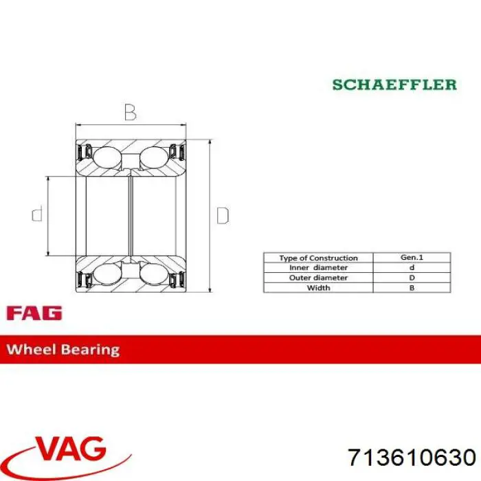 Підшипник маточини передньої/задньої 713610630 VAG