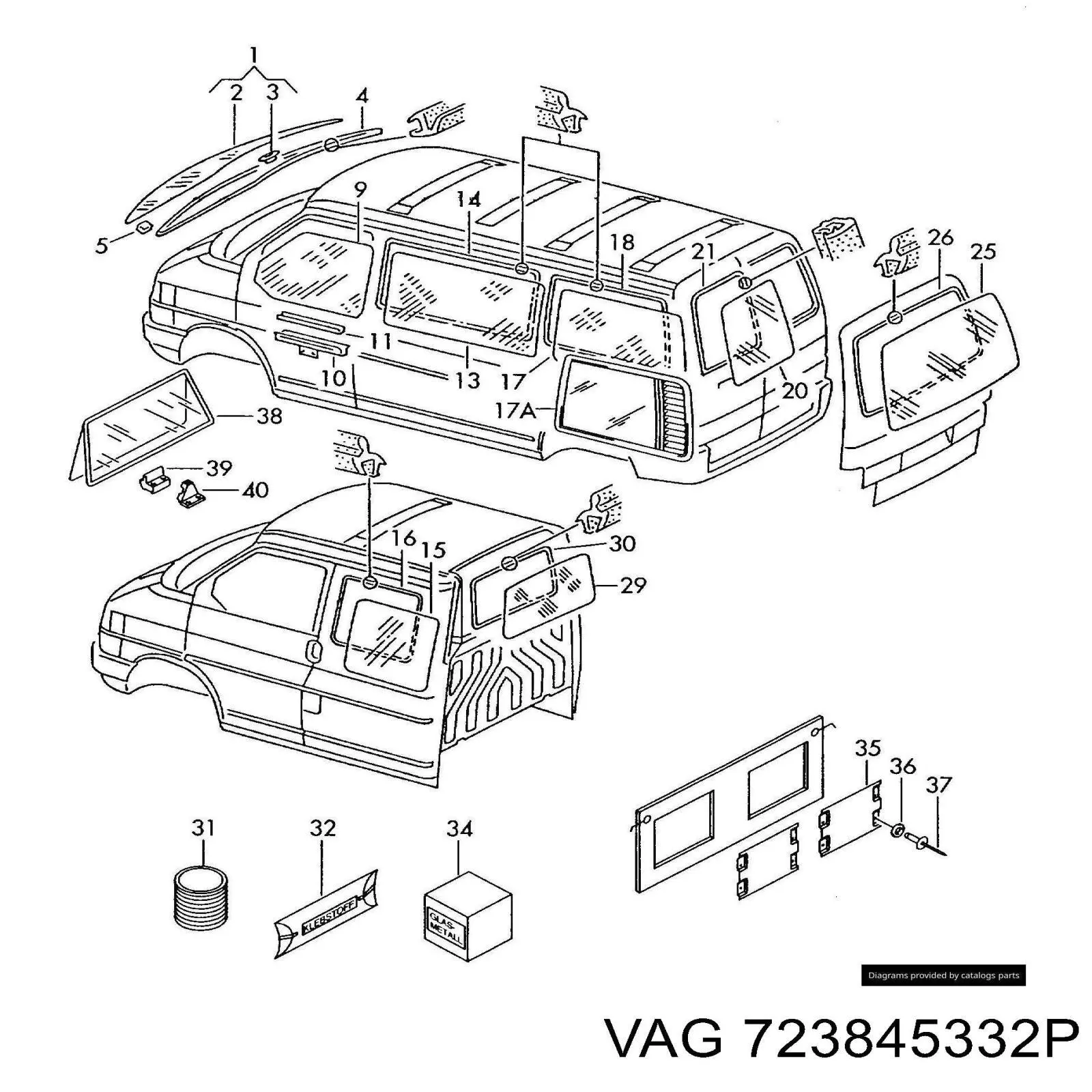 723845332P VAG Стукло багажника, праве