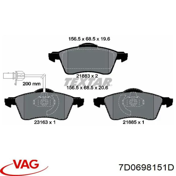 Купити 7D0698151D VAG Колодки гальмівні передні, дискові