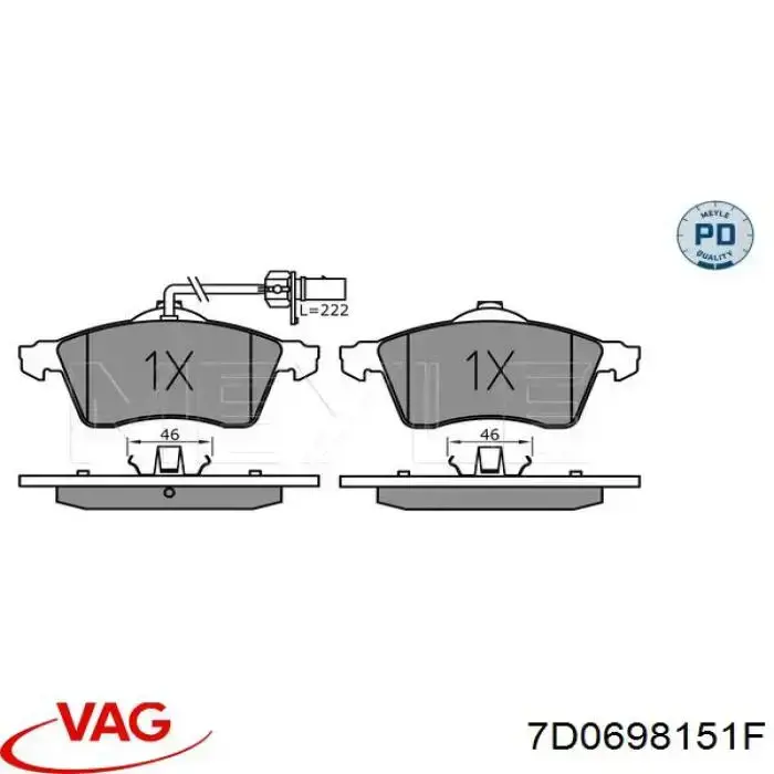 Купити 7D0698151F VAG Колодки гальмівні передні, дискові