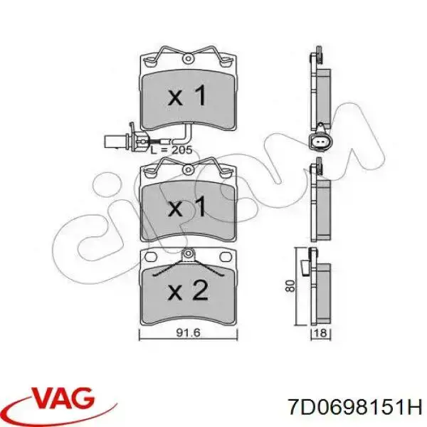 Передні тормозні колодки 7D0698151H VAG