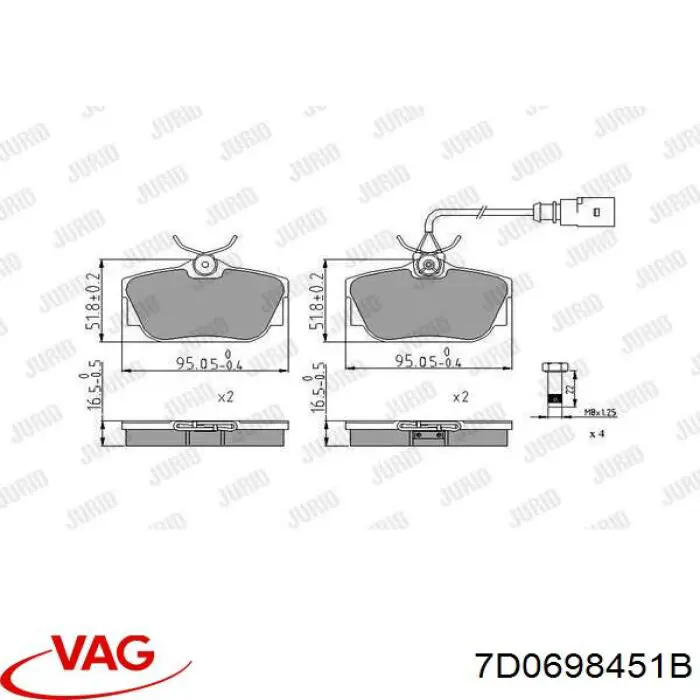 Купити 7D0698451B VAG Задні колодки