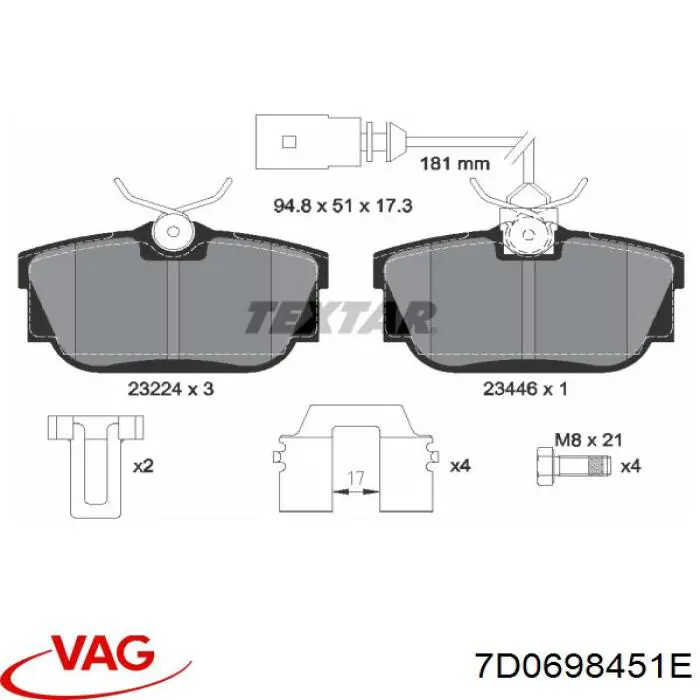 Купити 7D0698451E VAG Задні колодки