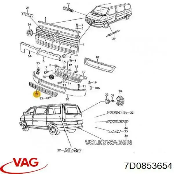 Облицювання радіатора VAG 7D0853654 ціна, від 33.30 USD