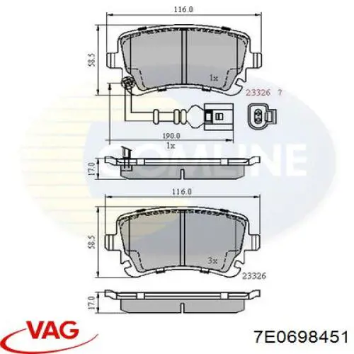 Задні гальмівні колодки VAG 7E0698451 ціна, від 21.43 USD