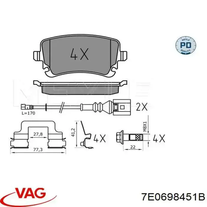 Задні гальмівні колодки 7E0698451B VAG