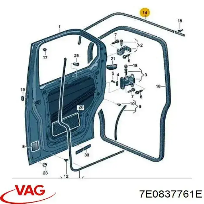 7LA837761 VAG Прокладка дверей передніх, лівих (на кузові)
