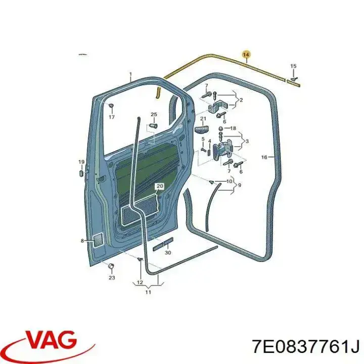 Ущільнювач дверей передніх, лівих (на кузові) VAG 7LA837761 ціна, від 46.97 USD