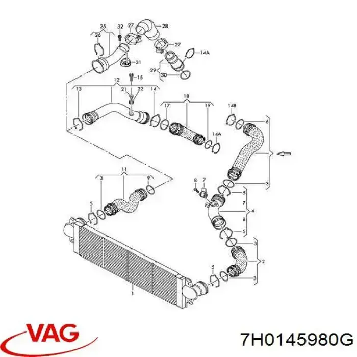 Трубка, що нагнітається VAG 7H0145980G ціна, від 35.82 USD