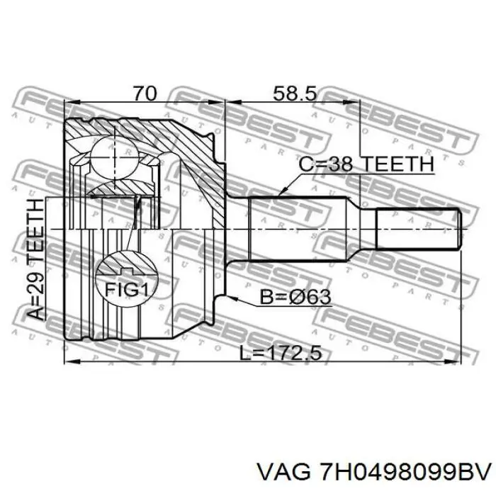 ШРУС зовнішній передній 7H0498099BV VAG