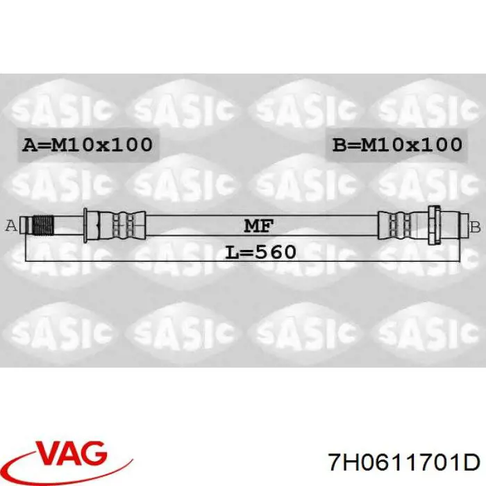 Шланг гальмівний передній VAG 7H0611701D ціна, від 7.60 USD