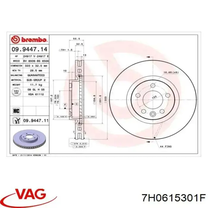 Диск переднього гальма VAG 7H0615301F ціна, від 63.34 USD