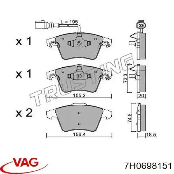 Купити 7H0698151 VAG Колодки гальмівні передні, дискові