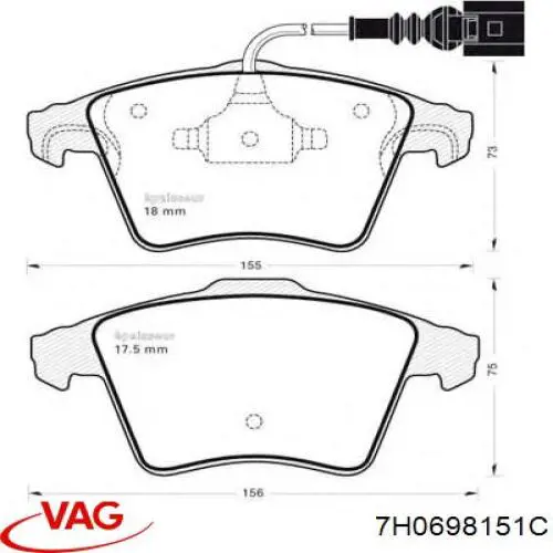 Купити 7H0698151C VAG Колодки гальмівні передні, дискові