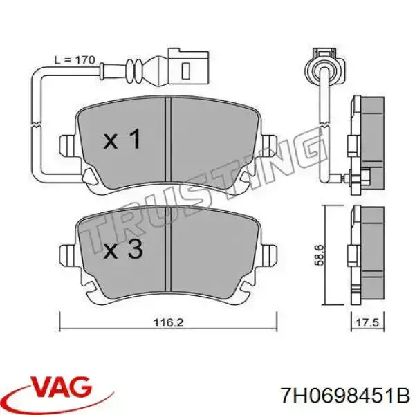 Задні гальмівні колодки 7H0698451B VAG