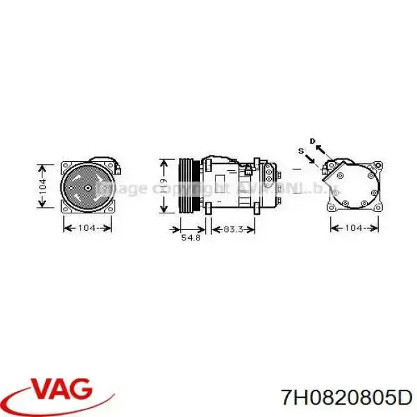 Компресор системи кондиціювання VAG 7H0820805D ціна, від 161.52 USD