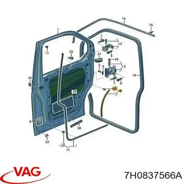 Ущільнювач двері передньо, правої (на двері) 7H0837566A VAG
