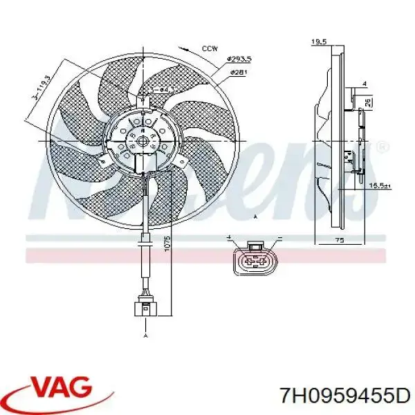Вентилятор радіатора VAG 7H0959455D ціна, від 74.46 USD
