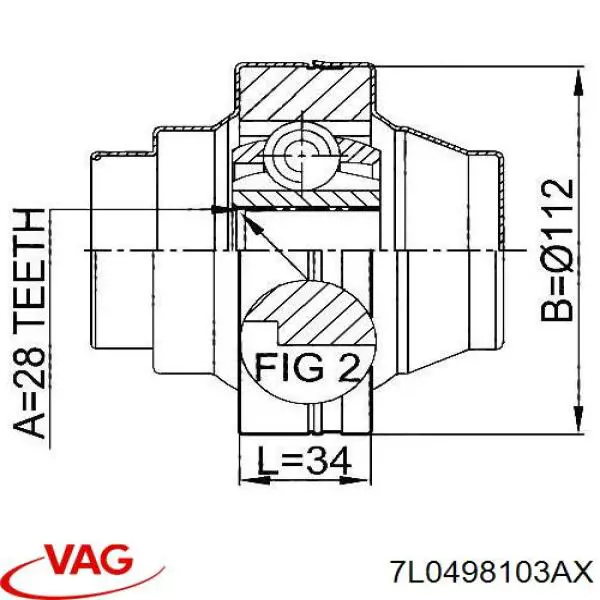 ШРУС внутрішній, передній 7L0498103AX VAG