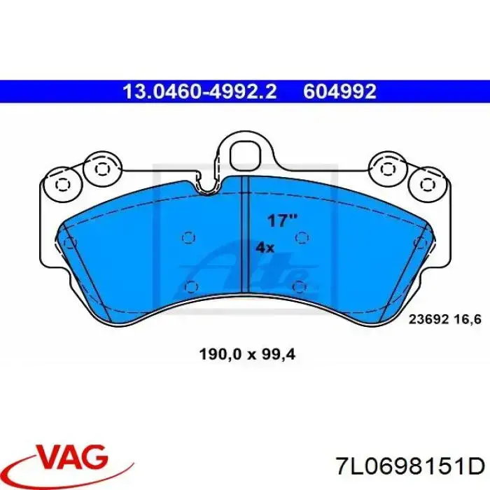 Купити 7L0698151D VAG Колодки гальмівні передні, дискові