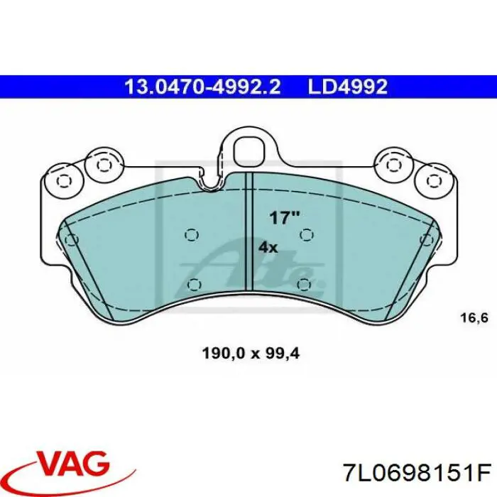Гальмівні колодки VAG 7L0698151F ціна, від 51.43 USD