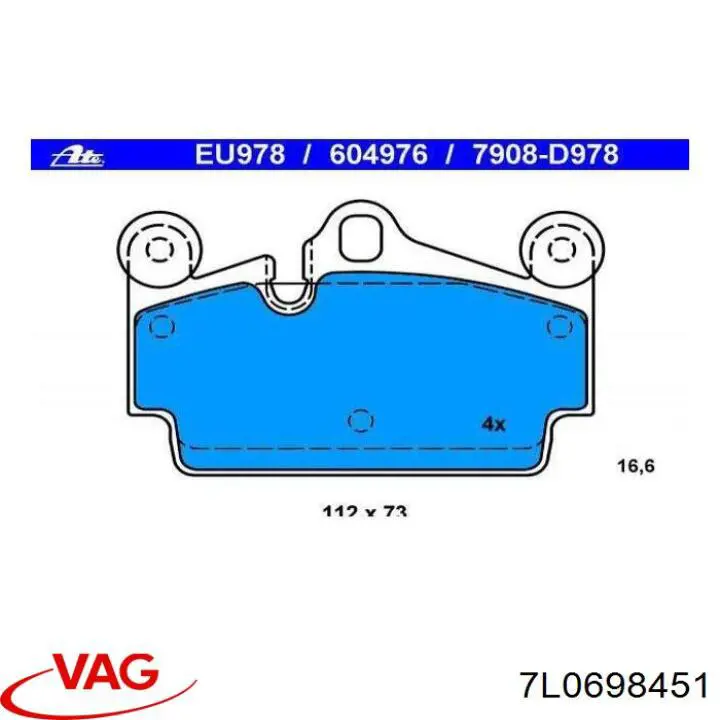 Задні гальмівні колодки VAG 7L0698451 ціна, від 41.56 USD