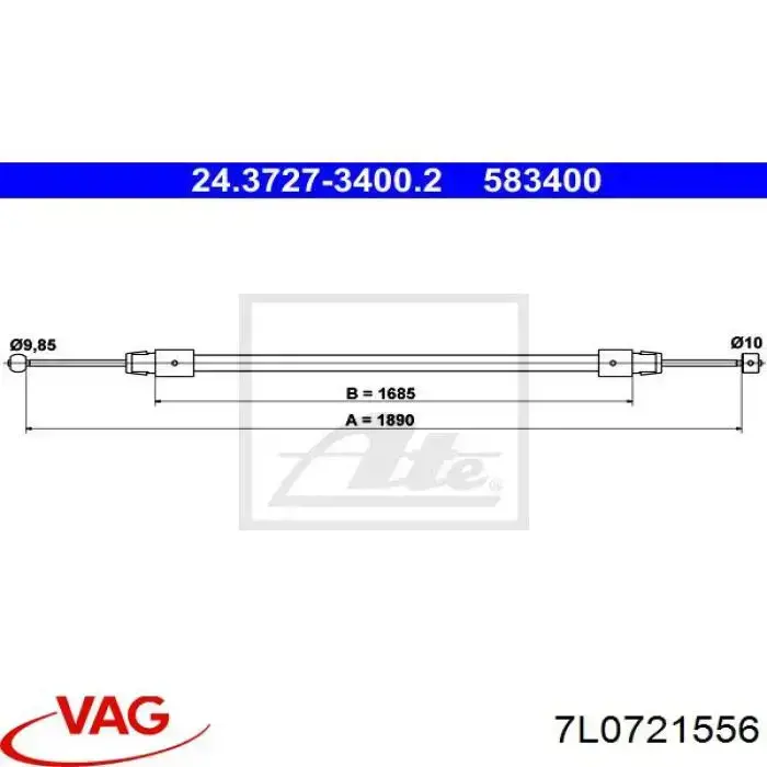 Трос стоянкового гальма передній VAG 7L0721556 ціна, від 3.81 USD