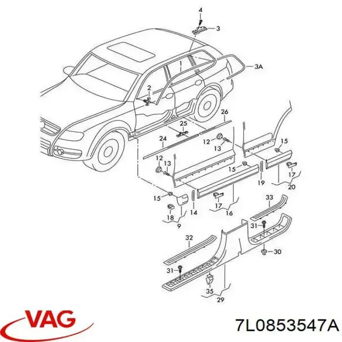 Пістон (кліп) кріплення накладок порогів Volkswagen Touareg 1 (7LA) (Фольцваген Туарег)